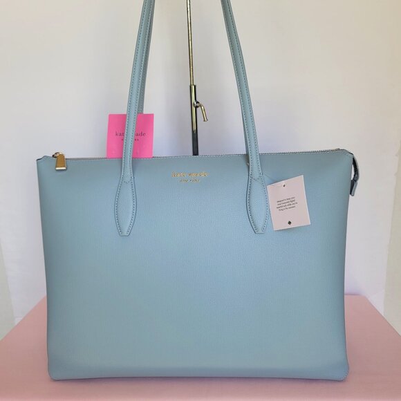 KATE SPADE All Day Crossgrain Leather Top-zip Large Tote- Ocean Beach color 🎈⭐ - Picture 1 of 16